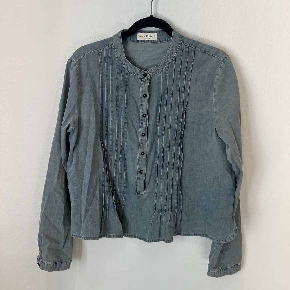 Natural Life Womens Top Blouse Pintuck Pleated Popover Bohemian Chic Cotton S